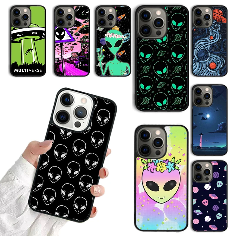 Alien Martian UFO Phone Case For iPhone Plus X XS Max XR Cover Shell for iPhone 16 15 14 13 12 Mini 11 Pro Max