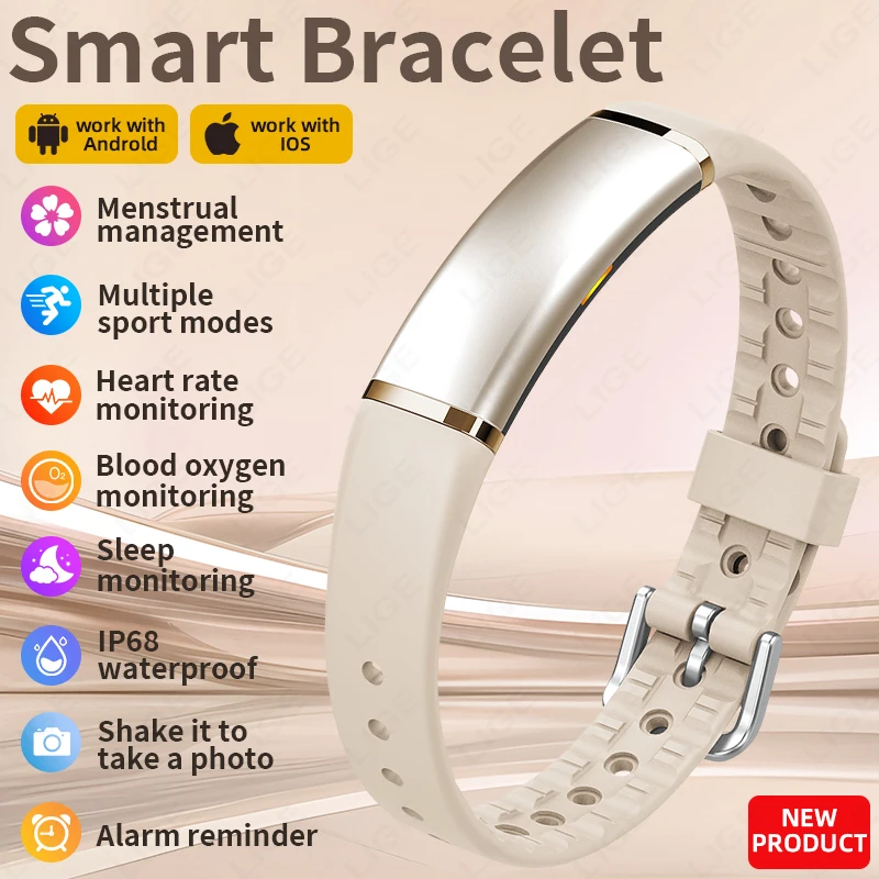 

LIGE Luxury Screenless Smart Bracelet Heart Rate Blood Oxygen Built-in 24hours HPV Monitoring Smart Watch Gift For Relatives New