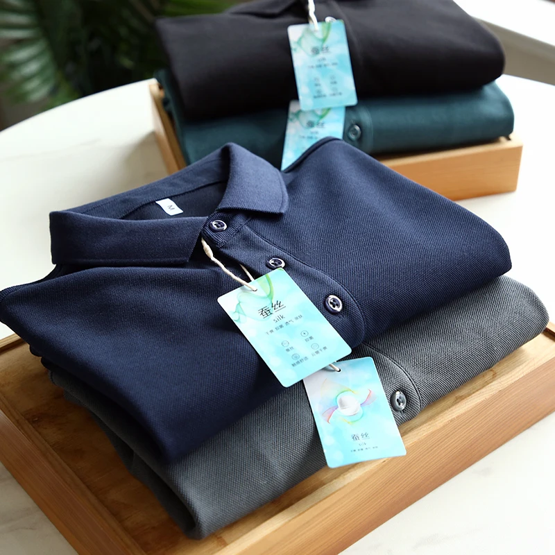 

Healthier Breathable Men's Long Sve irt Silk Mixed Fabric Autumn Busin Casual T-irt Stand Fit Faion Urban