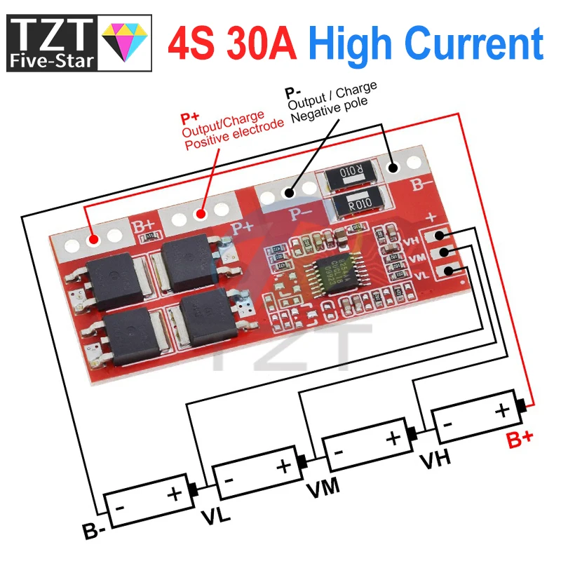 Smart Electronics 4S 30A High Current Li-ion Lithium Battery 18650 Charger Protection Board 14.4V 14.8V 16.8V Overcharge