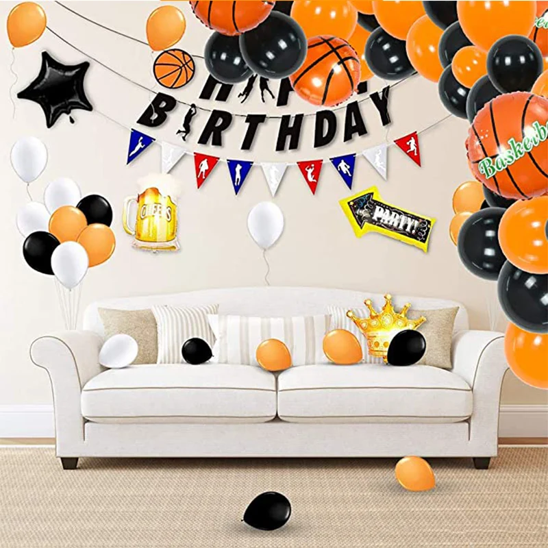 Basketball Party Supplies Kit Foil Balloons Latex Balloons for Boys Sport Theme Birthday Boy World Sports Game Celebration Decor