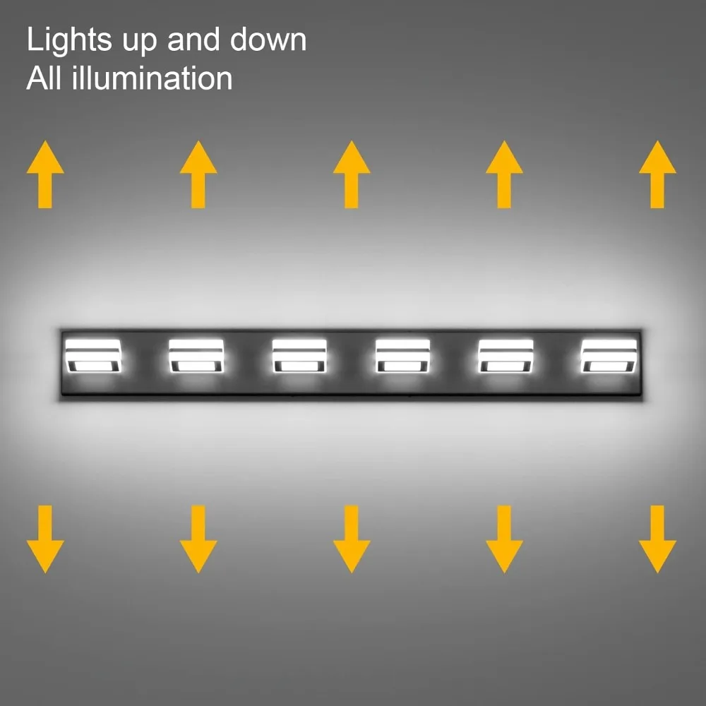 

Modern Black Bathroom Light Fixtures 6 Lights Up and Down Modern LED Bathroom Vanity Lights Over Mirror Acrylic Rotatable Black
