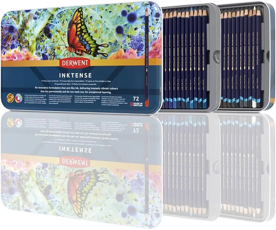 

72 Count Inktense Ink Pencils for Drawing and Art in Metal Tin, Vibrant Colors, Professional Quality