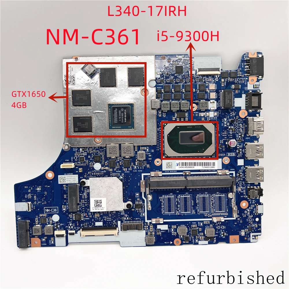 Laptop Motherboard 5B20S44096 NM-C361 FOR Lenovo L340-17IR WITH i5-9300H GTX1650 4G GPU Fully Tested and Works Perfectly