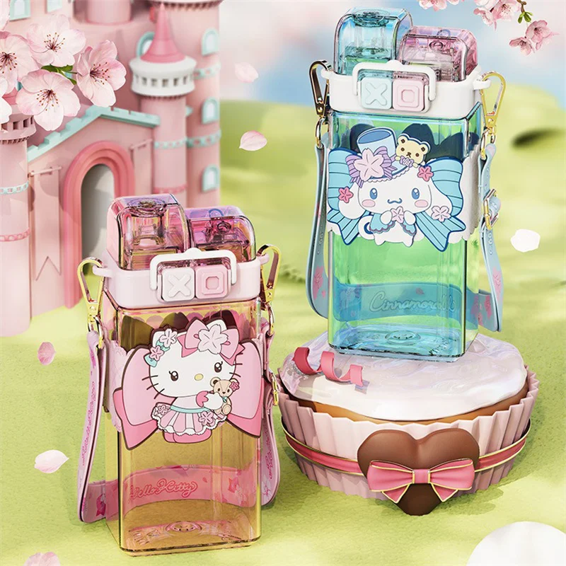 For Sanrio 520ml Hello Kitty My Melody Plastic Water Bottle Cartoon Double Drink Cup For Kid Kuromi Tritan Outdoor Water Cup view 3