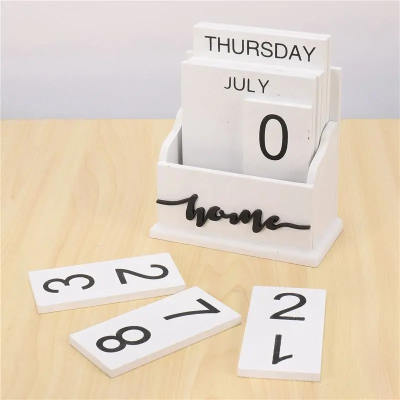 Ingenious-2X Wooden Clamshell Desk Block Calendar Permanent Wooden Desk Calendar Week Month Date Display Home Office Decoration 6