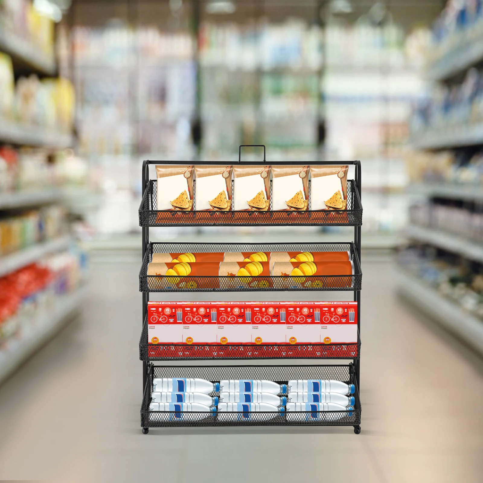 4-stufiges Candy-Präsentationsregal |   Stapelbarer Süßigkeiten-Organizer |   Snack-Organizer für die Arbeitsplatte |   Snackregal und Chipregal für Geschäfte