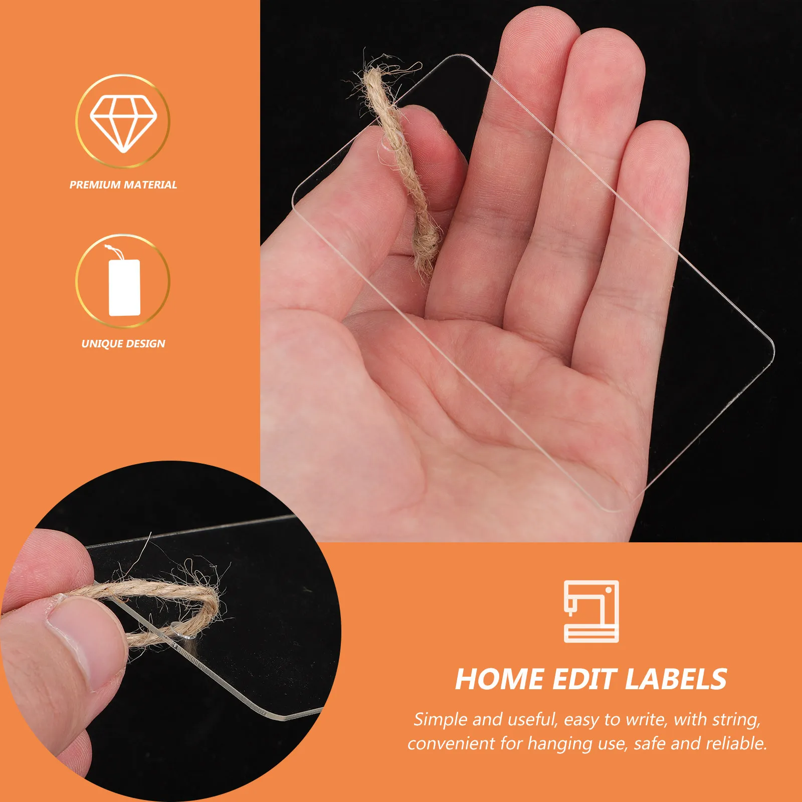 

Набор из 16 акриловых этикеток для корзин с гладкой поверхностью и веревкой для организации хранения в кладовой, на кухне, в офисе, в шкафу, пустые, для самостоятельного оформления