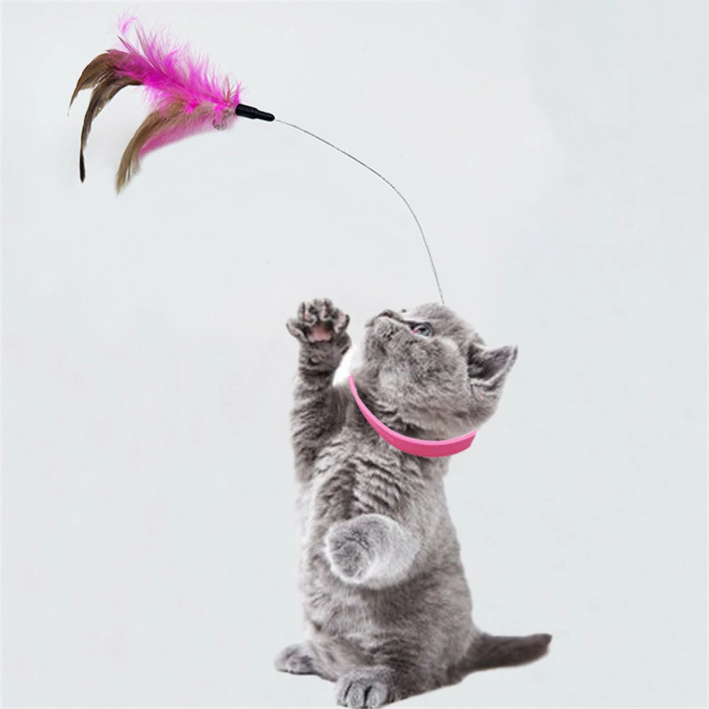 Cat Collar Interactive Toy Feather Teasing Cat Stick With Bell Cats Collar Toys Kitten Training Playing Teaser Wand Pet Supplies