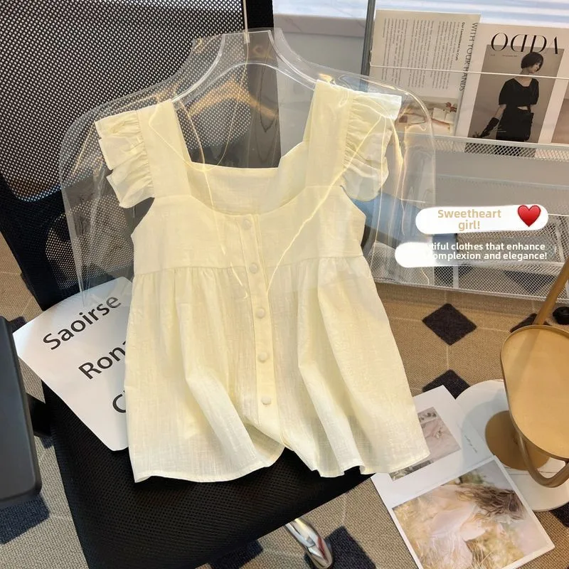 

Summer New Women's Loose Fit Shirt with Flying Sleeves Sweet Floral Design Fashionable And Versatile Short Sleeve Top