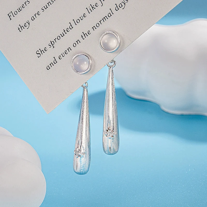 New Summer Cat's Eye Crystal Long Water Droplet Brushed Earrings with Rear Hanging High-End Earring For Women KOFSAC