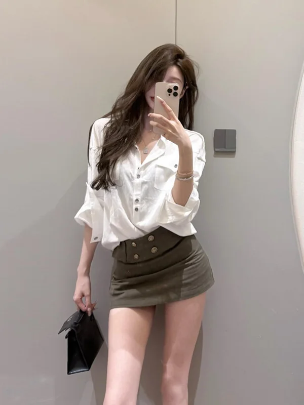 

Элегантная белая женская рубашка с длинным рукавом, свободного кроя, из полиэстера, приятная к телу, дышащая, осенняя новинка