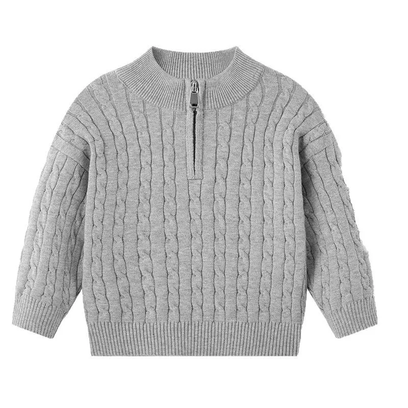 UNITIM Herbst 2-12 Jahre Kinder Jungen Pullover mit Stehkragen, Kinder Jungen Zopfmuster Pullover, einfache Langarm-Oberteile für Kleinkinder und Babys – Detail 6