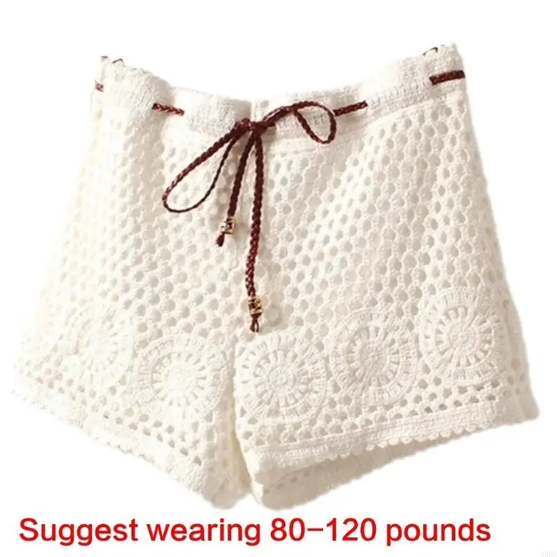 39bc algodão macio feminino cordão cintura renda shorts oco crochê malha maiô cobrir parte inferior para férias na praia