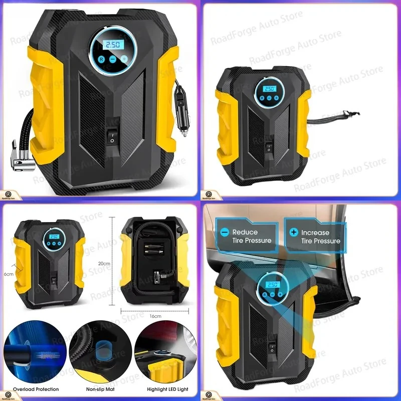 for CARSUN Portable Car Air Compressor Digital Tire Inflator Pump with LED Light for Auto Motorcycle Bicycle