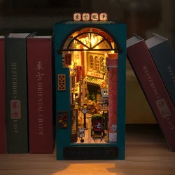 DIY Wooden Book Nook Shelf Insert Miniature Model Kits Oriental Tales Chinese Bookshelf Handmade Bookend for Friends Xmas Gifts