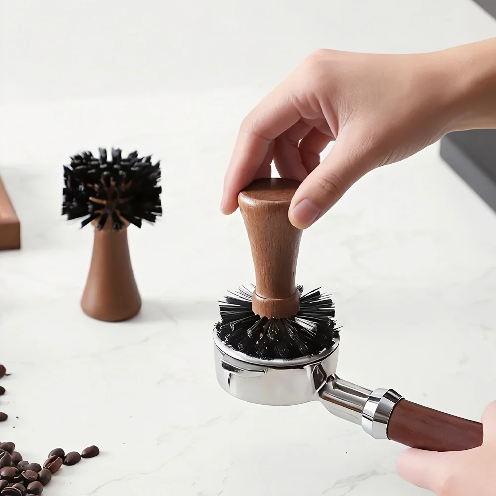 Solid Wood Handle Coffee Powder Bowl Cleaning Brush, Italian Coffee Machine Handle Brush, Nylon Bristles, Bar Accessory Tools