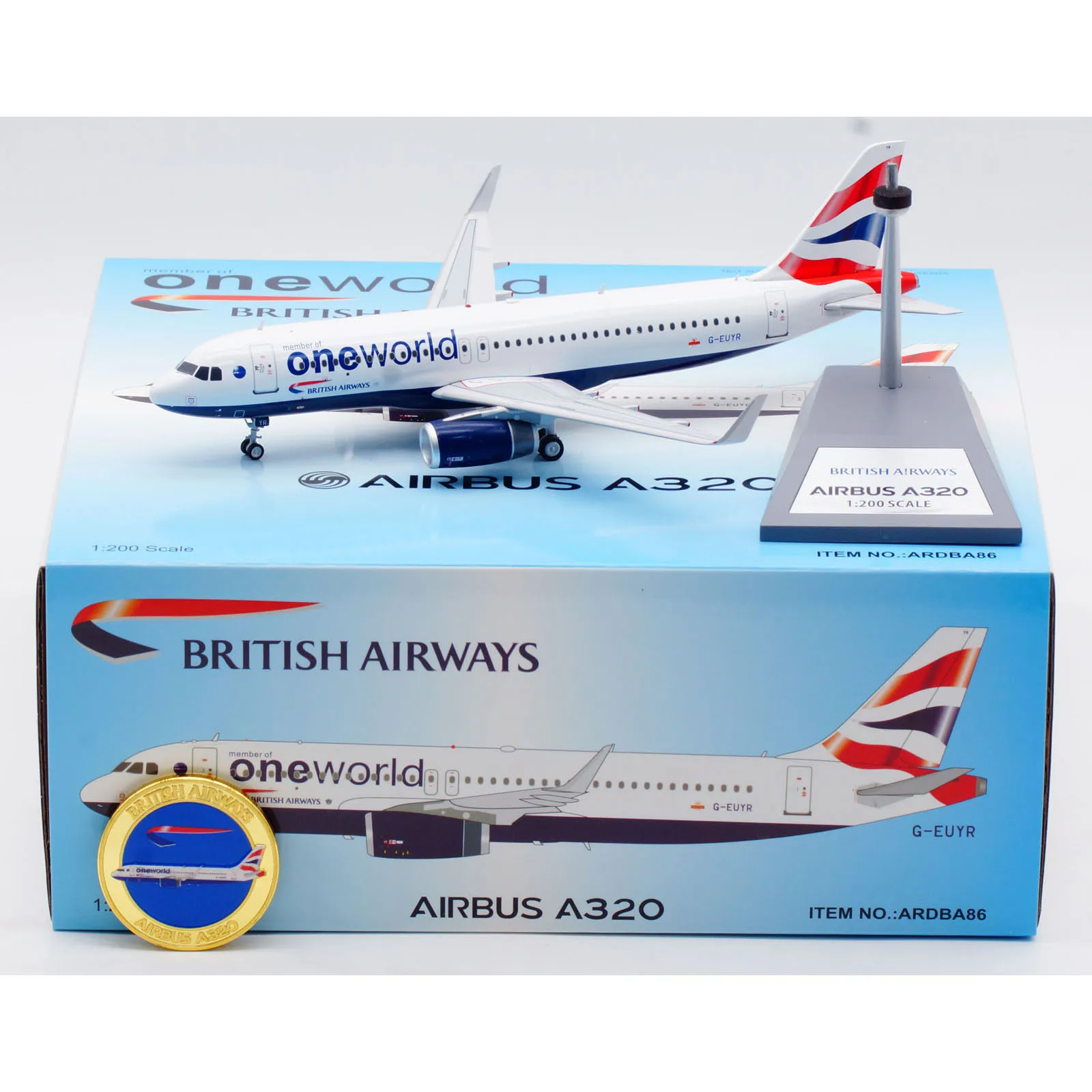 

ARDBA86 Alloy Collectible Plane Gift ARD 1:200 British Airways Airbus A320 Diecast Aircraft JET Model G-EUYR With Stand & Coin