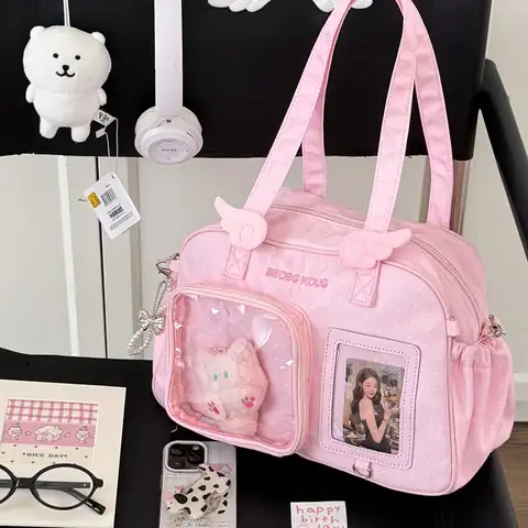 Bag Ita Cute Minimalist Solid Color Ita Bag Polka Dot Wing Decor Shoulder Crossbody Bag INS Style Cute Wing Pattern Ita Bag