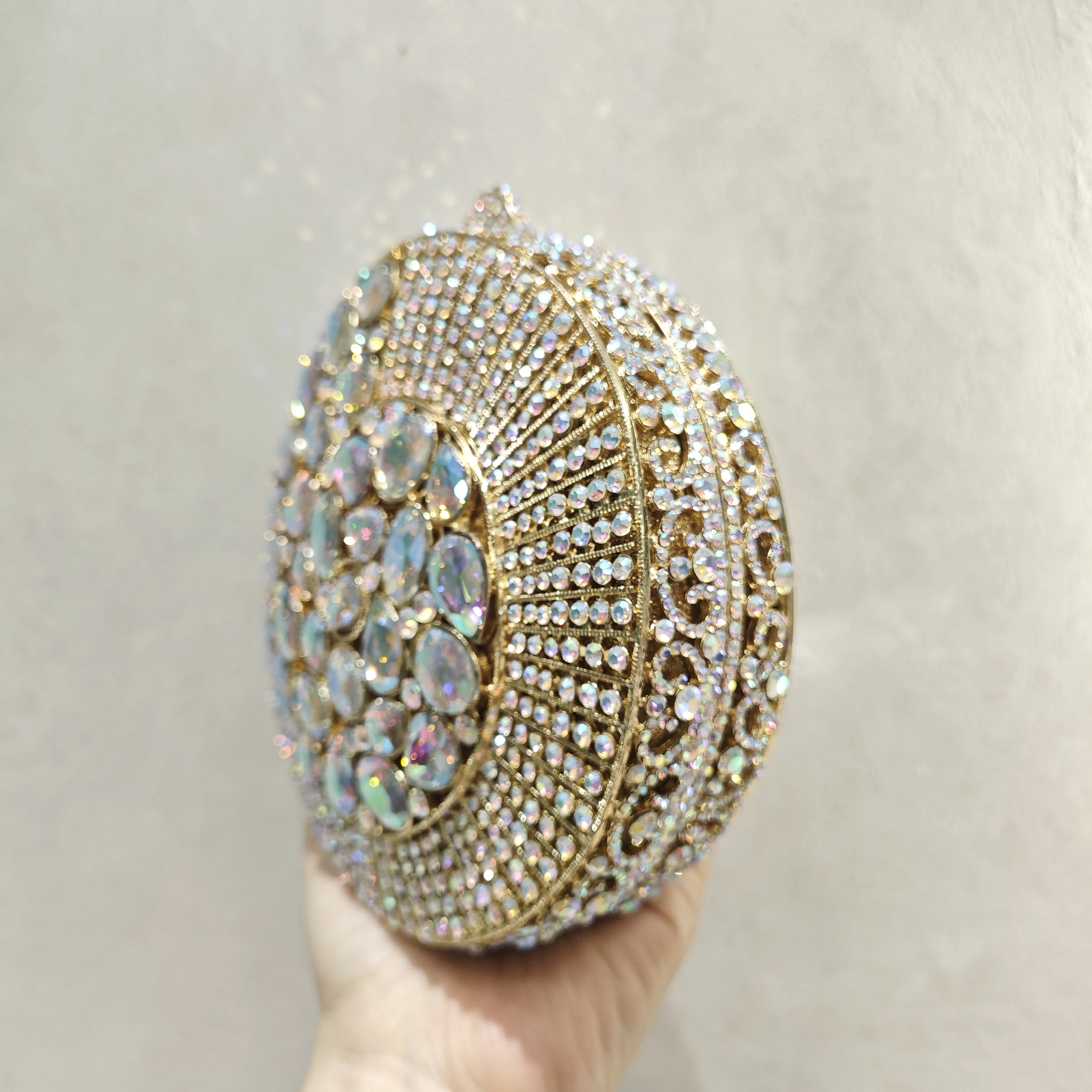 Round Evening Bag Gold Metal Rhinestone Wedding Bridal Clutches Luxury Lady Silver Party Dinner Minaudiere Formal Clutch Handbag