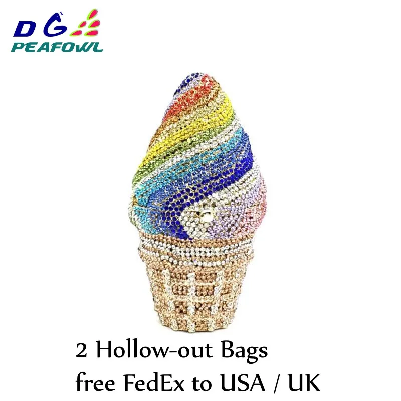 

Ice Cream Colorful Stone Woman Crystal Purse Cocktail Prom Banquet Diamond Handbag Wedding Bridal Party Cute Evening Bag