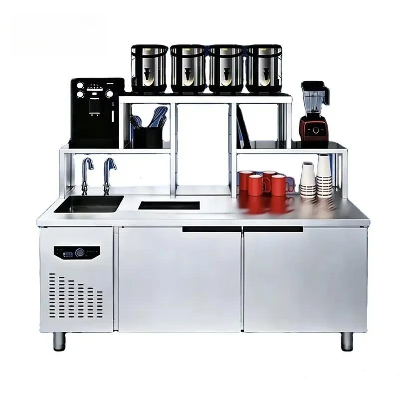 Stainless Steel Working Table Design Milk Boba Shop Equipment Display Milktea Bubble Bar Counter Equipment Set