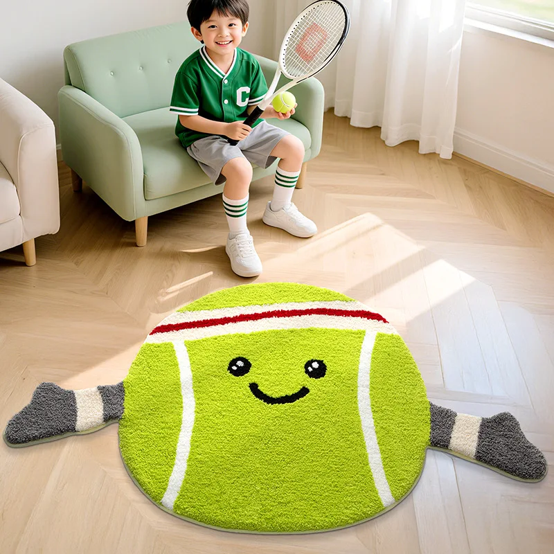 Cartoon Baseball and Tennis Shape Rug, Premium Flocked Microfiber Kids Play Mat, Home Decor for Living Room Bedroom, Thick Soft