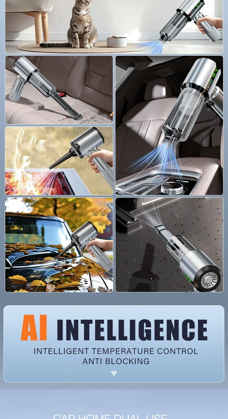 CENRR New Car Vacuum Cleaner Wireless Mini Powerful Portable HandHeld Car Cleaner LED Power Display Gift Lamp Air Gun 7500mAh