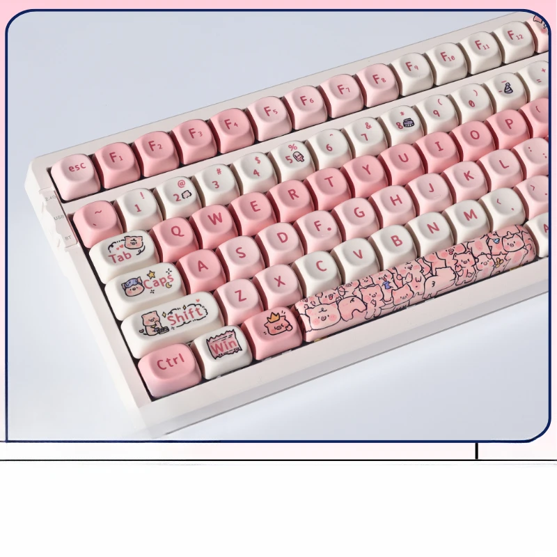 Pink Piggy Keycap Cartoon Cute MOA PBT Square Sublimation Ningzhi 68 75 98 S99 104 For Mechanical Keyboard Cute Keycaps