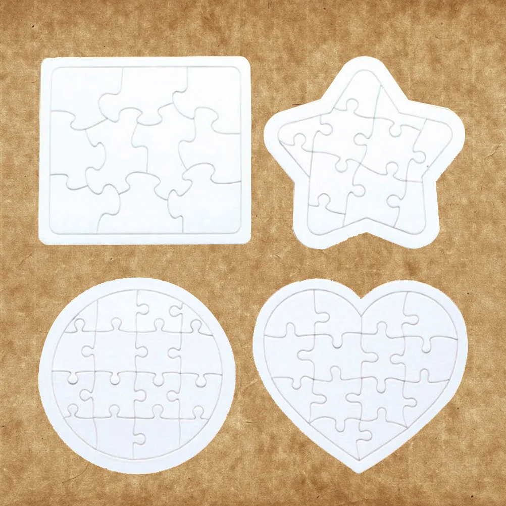 

4Pcs Kids Coloring Blank Puzzle DIY Paper Jigsaw Puzzles Four Shapes Drawing Doodle Board (White) blank jigsaw puzzles