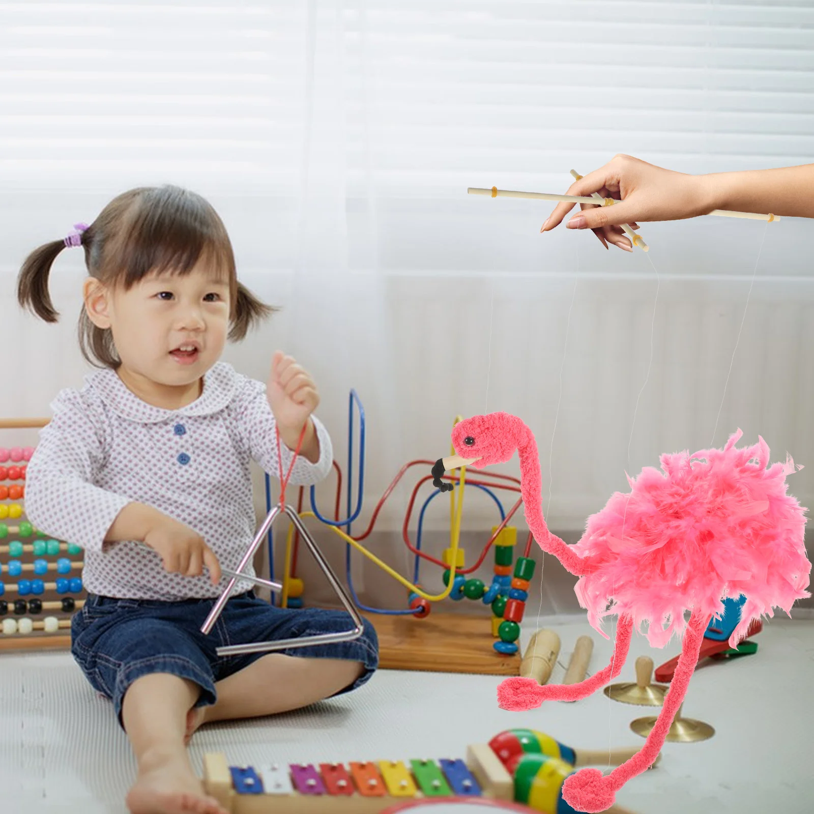 Plüschschnur Flamingo Tiere Marionetten Lustiges Spielzeug Ostriches Puppe Interaktive Show Supplies