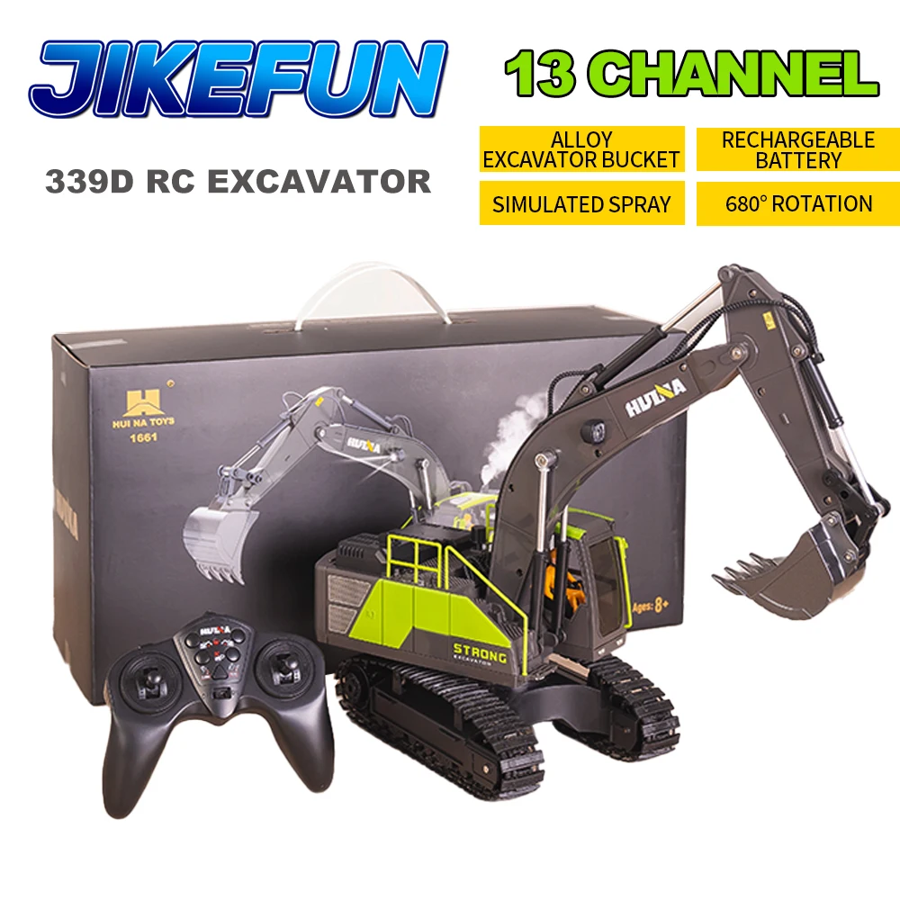 HUINA 1661 339D 13Channel RC Excavator 1/18 Remote Control Vehicle Semi-Alloy Bucket Excavator Model Engineering Vehicle with 2 Batteries