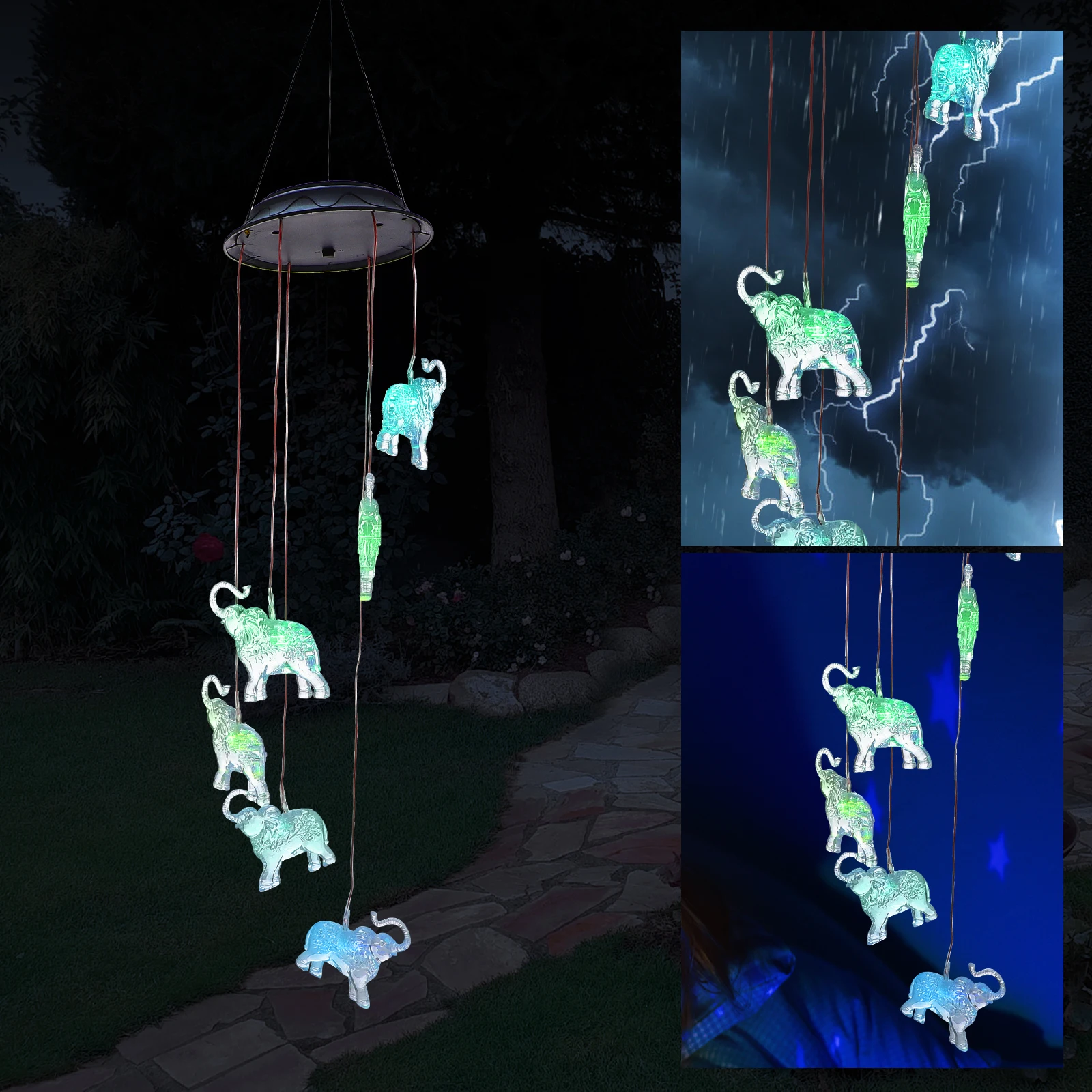 

Solar Elephant Wind Bell Pendant LED Light Hanging Solar Powered Wind Chime Lamp Garden Yard Decoration Romantic Atmosphere