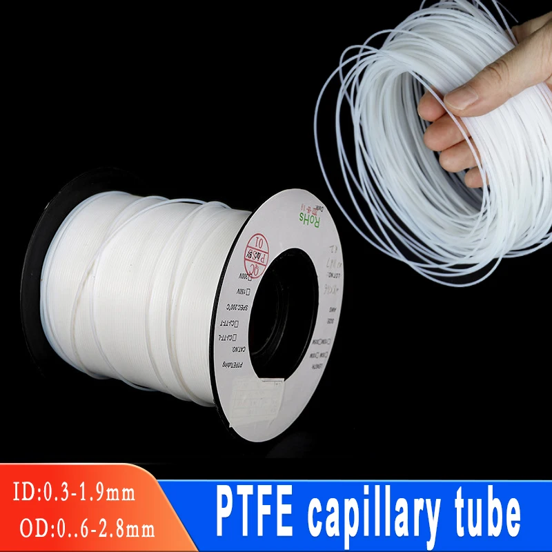 1-10M Polytetrafluoroethylene Tube PTFE Tube ID 0.3-1.9 mm Capillary Insulated Hose Rigid Pipe Temperature Corrosion Resistance