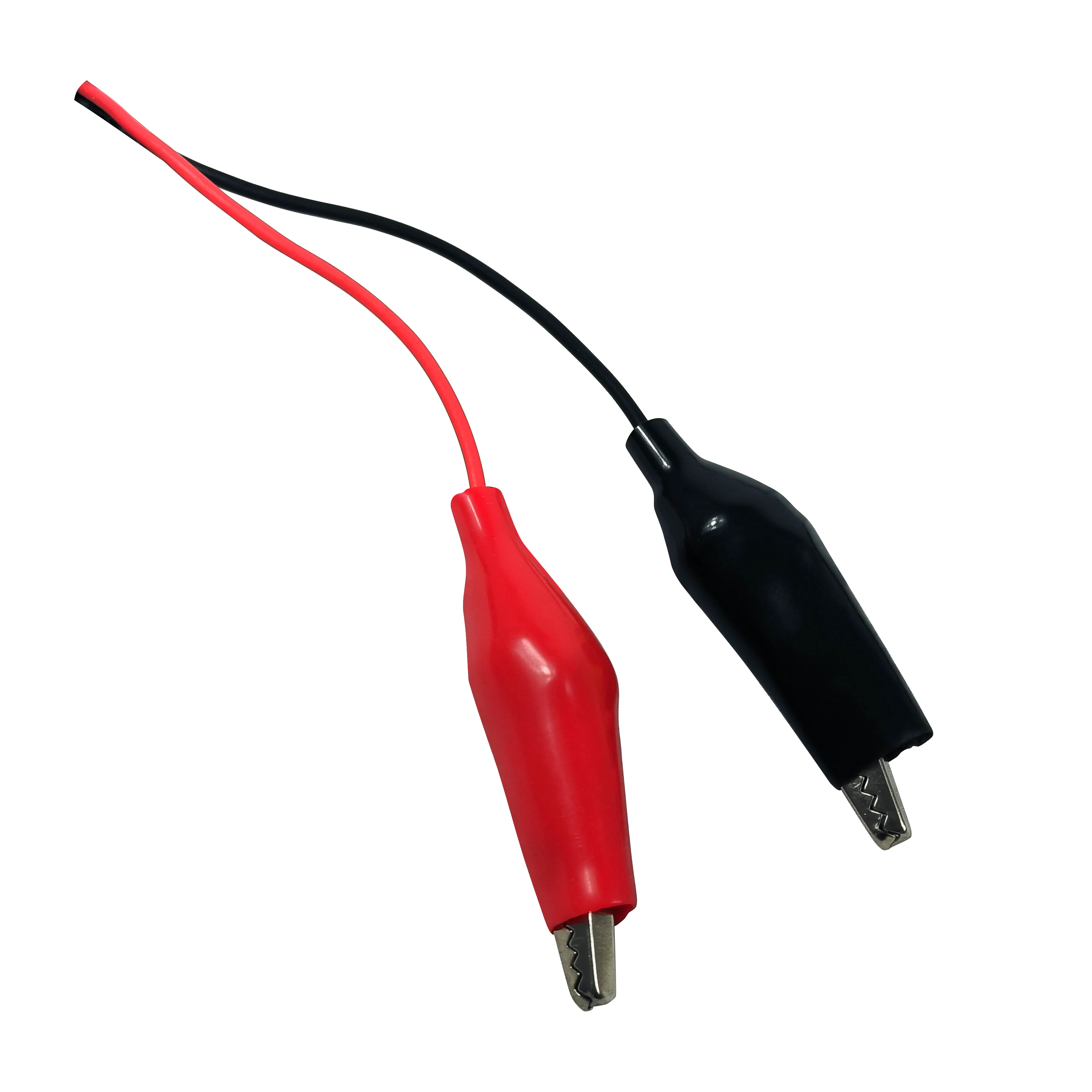 Eine 45 mm schwarz-rote Mini-Krokodil-Testklemme mit weicher Kunststoffbeschichtung in Form eines Krokodils