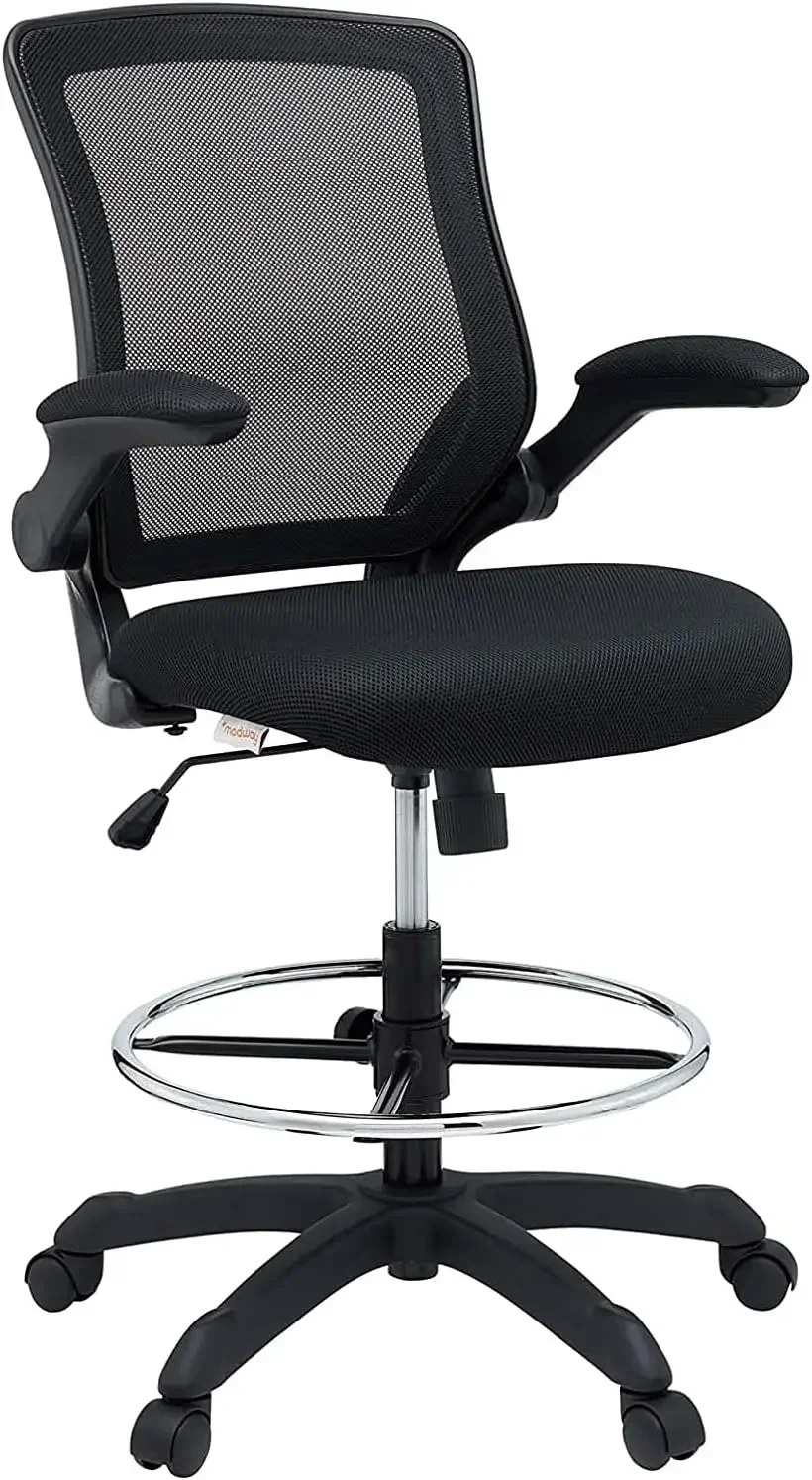 Veer Reception Desk Flip-Up Arm Drafting Chair in Black