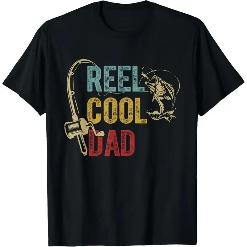 

Funny Fishing Dad T-Shirt "Reel Cool" Pun Graphic Tee - Unique Angler Gift for Men, Retro Style Short Sleeve Top Casual Wear