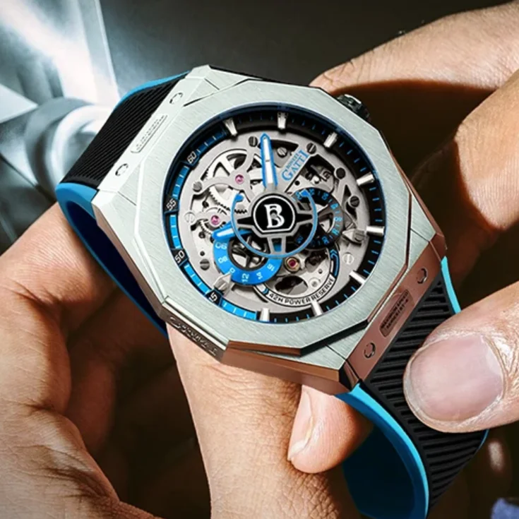 

BONEST GATTI Мужские автоматические часы 42 мм Механические наручные часы Скелетон Циферблат Водонепроницаемое светящееся сапфировое зеркало