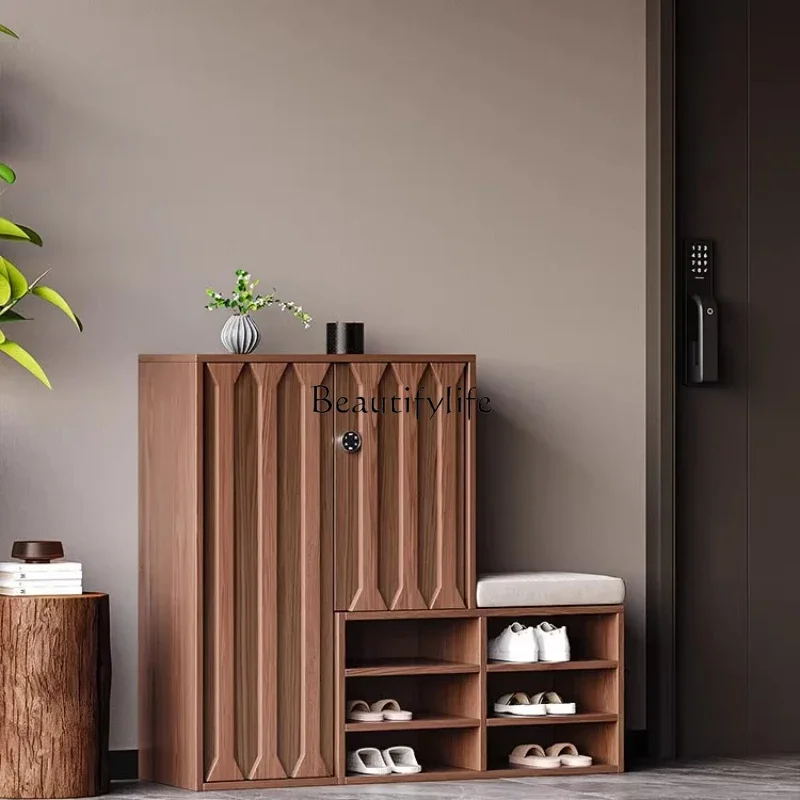 

pg46New Chinese-style solid wood entry door shoe cabinet household door with rack