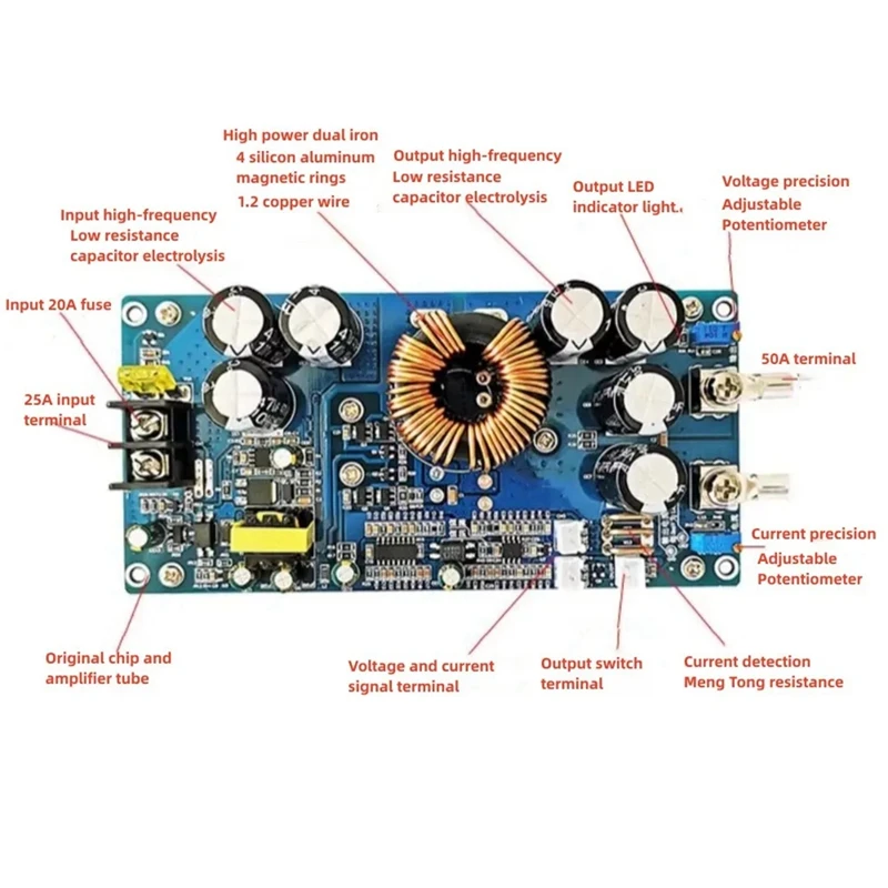 조절식 스텝 다운 파워 모듈, 고전력 고변환 모듈, DC20V-70V-DC2.5V-58V 30A, 800W, 1 개