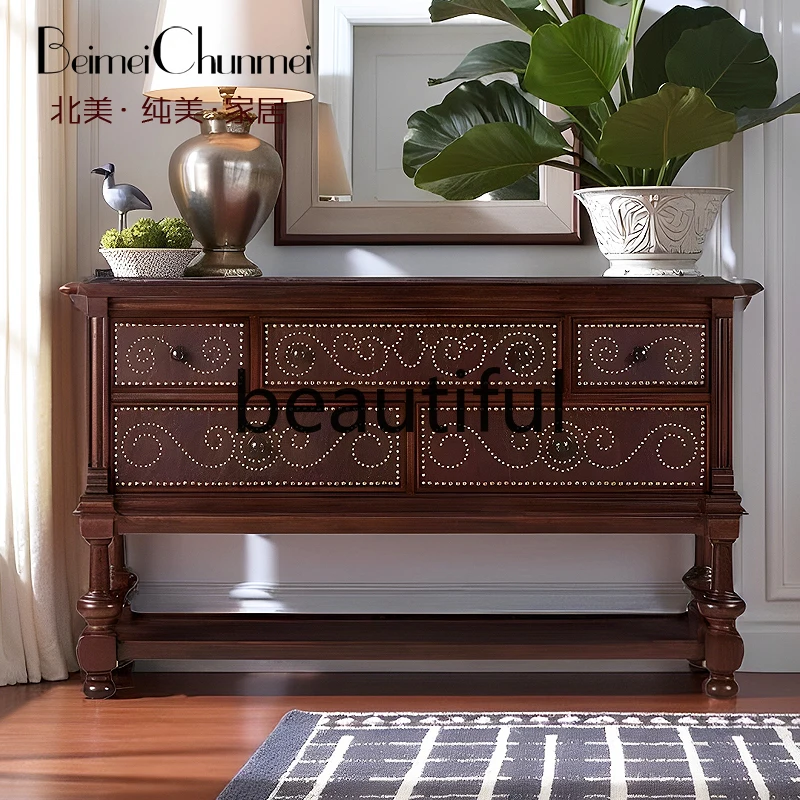 

Oak Classic American Country Solid Wood Living Room Wall Locker Entry Foyer Cabinet Entrance Terrace