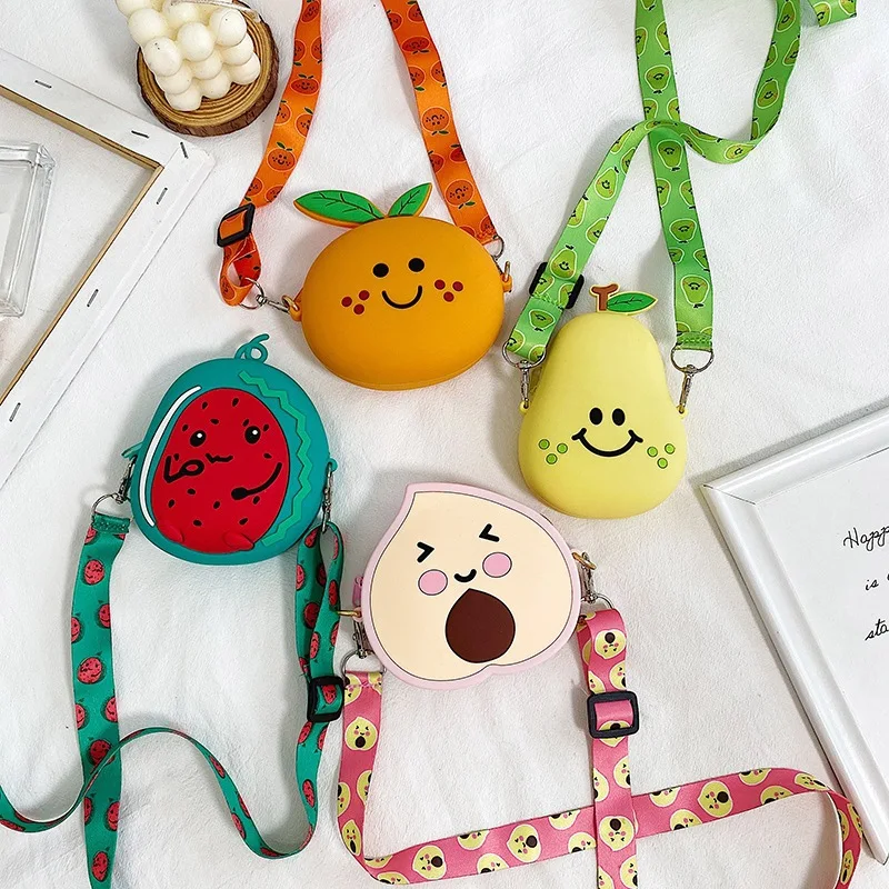 Summer Children's Fruit Silicone Wallet Baby Girls Messenger Bag Kids Lipstick Storage Cartoon Cute Card Bag