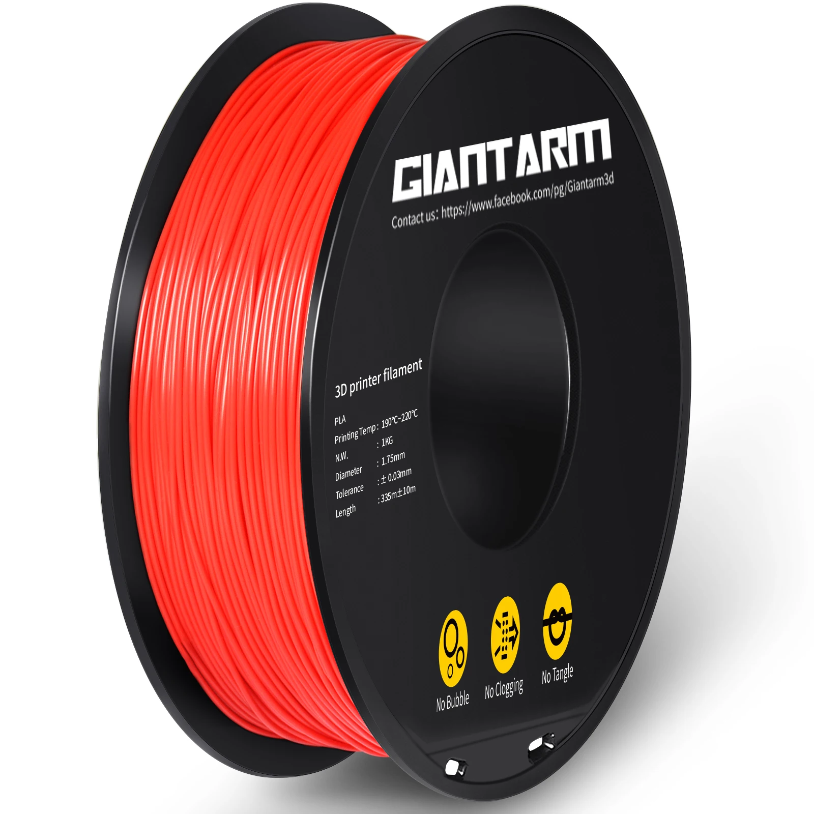 GIANTARM PLA Filament 1,75mm 1kg ±0,03mm Genauigkeit Verwicklungsfreies 3D-Drucker-Filament für Ender 3/Prusa/Anycubic FDM 3D-Druck DIY