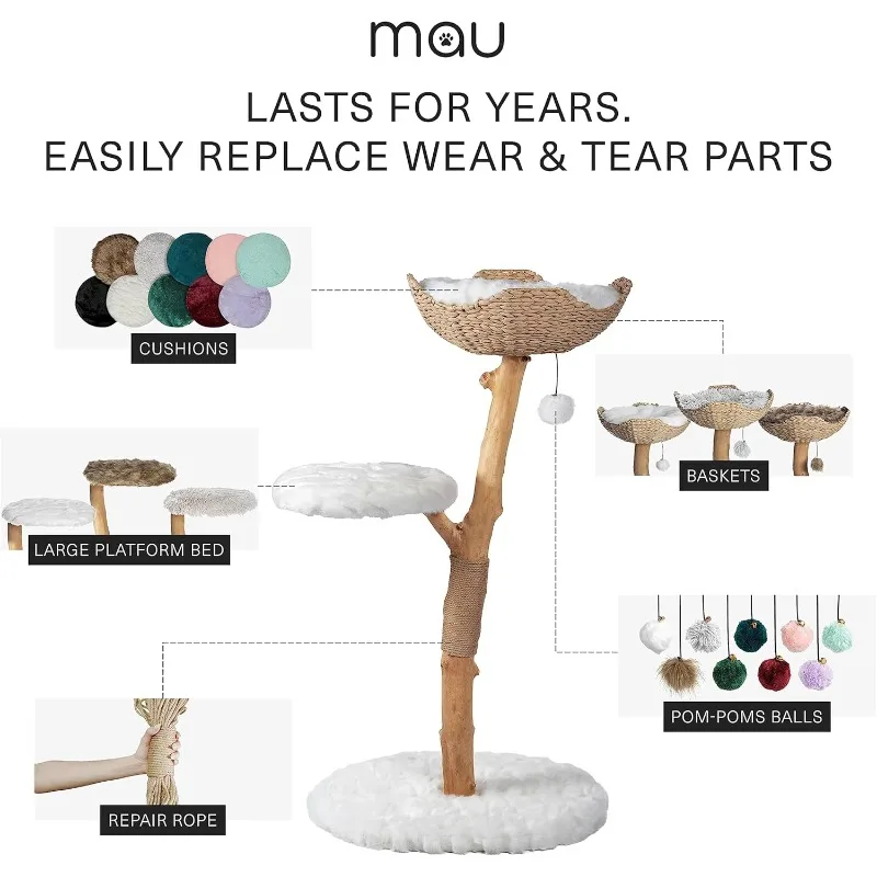 برج شجرة تسلق القطط الخشبية، وشارة القطط الحديثة ذات فرع واحد، الخشب، هدية أثاث لمحبي القطط من MAU LIFESTYLE (أبيض جبال الألب)