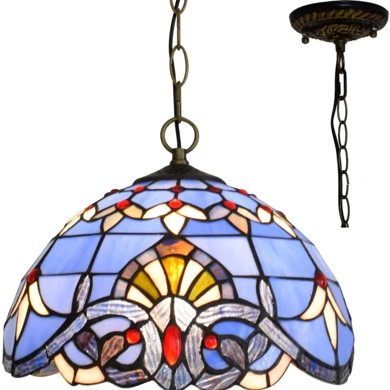 

0CM retro blue baroque chandelier stained glass guest dining room bedroom entrance