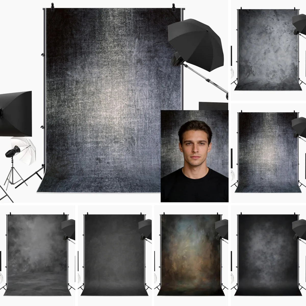 Vintage Abstrakter Farbverlauf Textur Porträt-Hintergrund für Fotografie Schwarz-Grau Professioneller Fotohintergrund