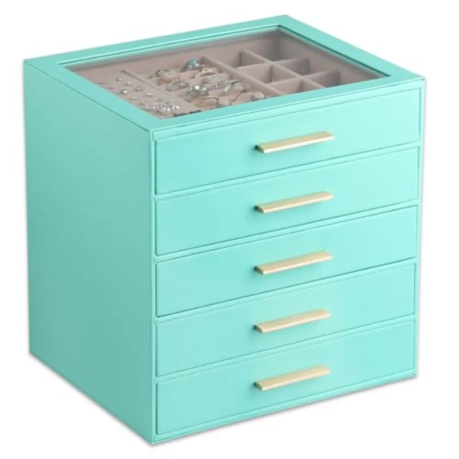 

Clear Lid Jewelry Box5-Layer Jewelry Organizer with Drawer PU Leather Jewelry Organizers and Storage Jewelry Boxes for Women Je