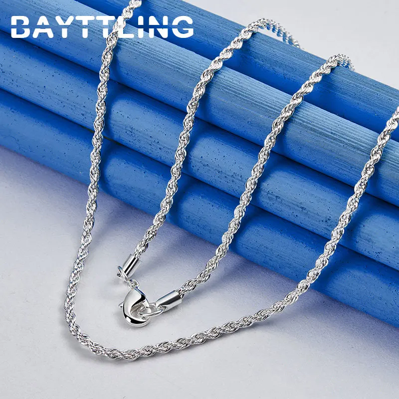 925 Sterling Silver 16-30 Inches 3MM Rope Chain Necklace Men Women Hip Hop Fashion Wedding Engagement Jewelry Party Favors