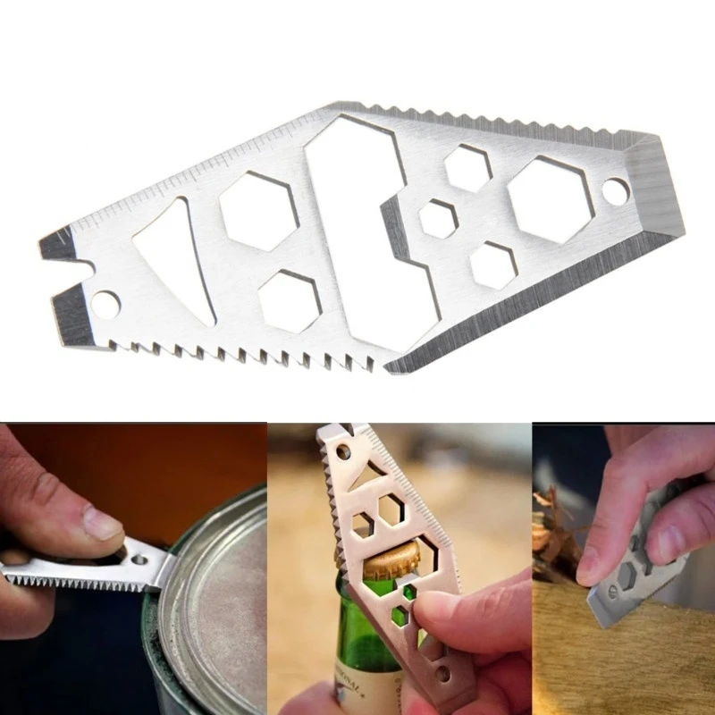 Outdoor EDC Portable Tools Bottle Opener Saw Hexagonal Wrench Scraper Key Tool Stainless Steel Crowbar