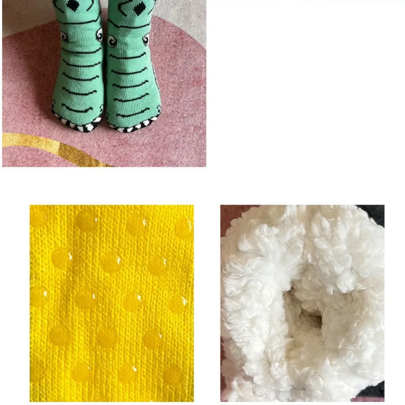 Fuzzy Thermal Sock Women dinosaur Winter Funny Cute Kawaii Non Slip Cartoon Sleeping Soft Comfy Female Short Floor Slippers Sock
